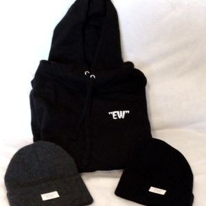 "ew" hoodies and beanies